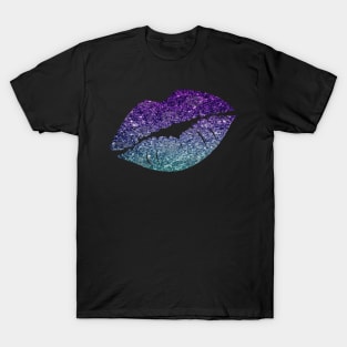 Teal Purple Ombre Faux Glitter Lips T-Shirt